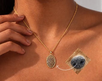 Nose Print Necklace, Custom pet paw Dog Nose Print Pendant, Mother gift Memorial 14k Gold Engraved Thumb Print Jewelry