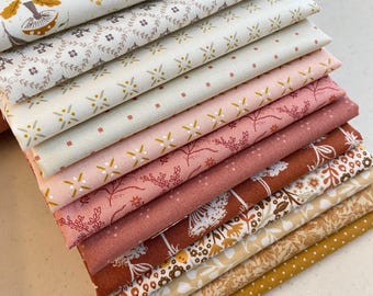 Lot de 12 Fat Quarters sélectionnés – Coton à courtepointe rose poudré, crème et moutarde