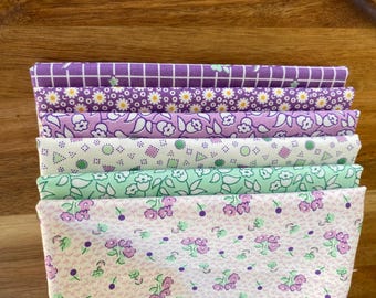 Lot de 6 Fat Quarters - Tissu de courtepointe floral violet - Lavande, menthe et marguerite