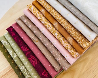 Lot de 14 tissus Fat Quarter : tons neutres chauds et fleurs douces | Ensemble de tissu en coton à courtepointe