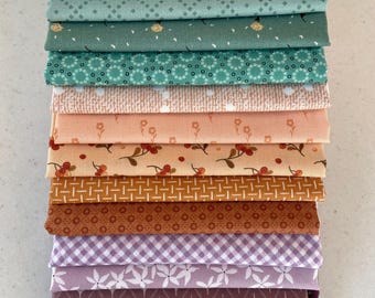 Lot de tissus pour courtepointe - 15 Fat Quarters en sauge, pêche et prune