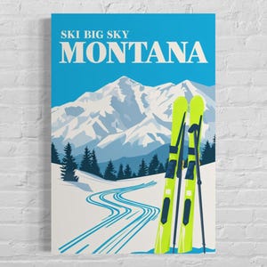 Skiing Poster Print, Matte Vertical Print, Mountains Decor Wall Art, Ski Big Sky Montana Colorado Art, Nature Scenic Picture, Lodge Decor