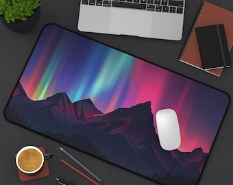 Tappetino per mouse di montagna / Tappetino da scrivania con Aurora Boreale / Tappetino per mouse con paesaggio di aurora boreale, Inverno minimalista, Tappetino per mouse