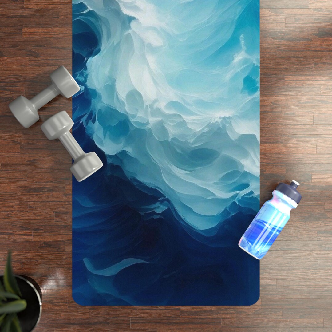 Blue Abstract Yoga Mat | Ocean Blue Wave Abstract Rubber Yoga Mat ...