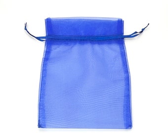 50 Sapphire Blue Organza Favor Bags: Sheer Jewelry Pouches (5x8 inch)
