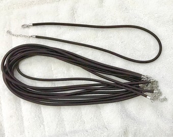 10 Brown Cotton Cord Necklace Chains: Silver Lobster Clasp, 18 Inch