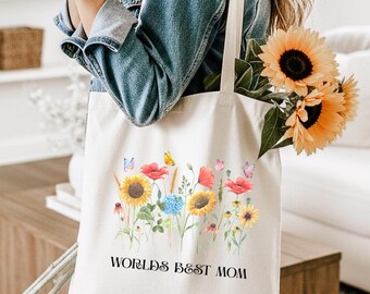 Floral Cotton Canvas Tote, Reusable Shopping Bag, Mothers Day Present, Mom Birthday, Gift For Mom