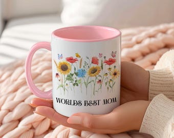 Worlds Best Mom Ceramic Coffee Mug, Mothers Day Gift, Moms Birthday Present