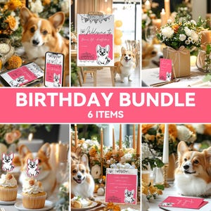 Custom Pet Portrait Birthday Bundle, Pawty Bundle, Dog Birthday Bundle, Pet Party Decorations Set, Puppy Party Invite, Lets Pawty Invitation