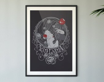 Poison Snow White Art Print, Gothic Fairy Tale, Poisoned Apple, 13x19