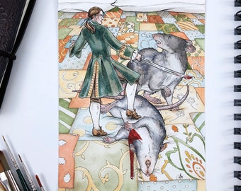 The Rats of Brobdingnag Original Watercolor Painting, Gulliver's Travels Artwork, Giant Rats Fairy Tale Art, Jonathan Swift Illustration