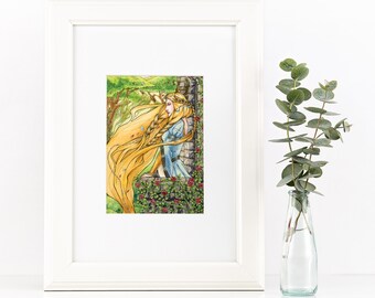 Rapunzel Art Print: Art Nouveau Fairy Tale Illustration (5x7)