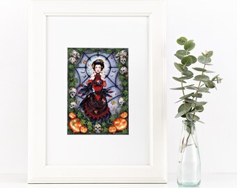 Vampire Queen Art Print: Gothic Victorian Halloween Artwork (5x7)