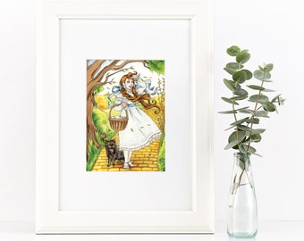 Follow the Yellow Brick Road Fine Art Print | The Wonderful Wizard of Oz Watercolor, Dorothy, Toto, American Fairy Tale, Over the Rainbow