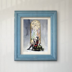 Twisted Wonderland, 9x12 Fantasy Watercolor Art Print, Alice&#39;s Adventures in Wonderland Folllow the White Rabbit Art, Gothic Wonderland Gift