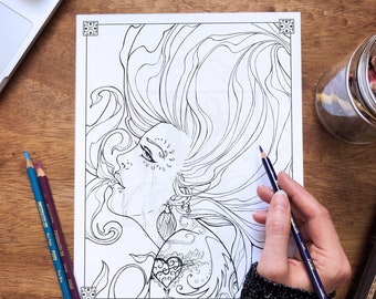 Beautiful Tattooed Woman Printable Coloring Sheet for Adults | Virgo Vibes Zodiac Colouring Page Download