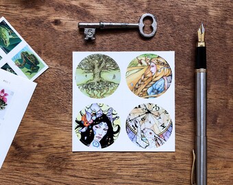 Fairy Tale Sticker Sheet | Small Round Vinyl Stickers, Fantasy Stationary, Fairy Tale Envelope Seal Journalling Fantasy Art Planner Stickers