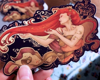 Autumn Goddess Sticker: Art Nouveau Redhead, Fall Fantasy Art