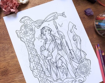Danu Celtic Goddess Coloring Sheet Download | Printable Fantasy Colouring Page For Adults