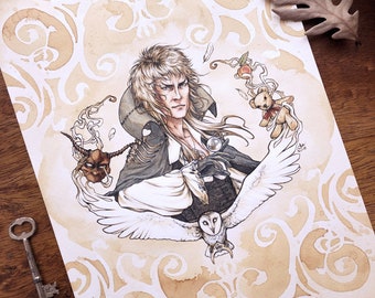 Jareth Goblin King Original Watercolor Painting | Labyrinth Artwork, David Bowie, Coffee Painting, Fantasy Illustration, Watercolours