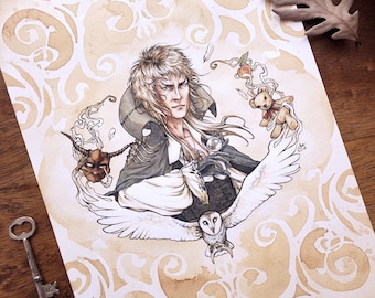 Jareth Goblin King Watercolor Painting: Labyrinth, David Bowie Art