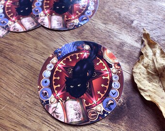 Black Cat Halloween Vinyl Sticker: Witch Altar Book of Shadows Art
