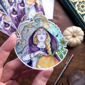 Art Nouveau Witch Sticker: Holographic Samhain Goddess Vinyl