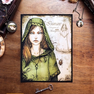 Girl in a Green Cloak Fantasy Art Print | D&D Character Art, YA Novel Art, Fantasy Illustration, Fairy Core Wall Art