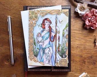 Danu Greeting Card | Goddess Stationary, Fantasy Watercolor, Celtic Goddess Art, Tuatha De Danann, Pagan, Warrior Woman