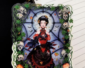 Black Widow's Garden Clear Vinyl Sticker: Gothic Vampire Art
