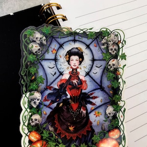 The Black Widow&#39;s Garden, Clear Vinyl Sticker, Vampire Woman Art, Gothic Halloween Sticker, For Laptop, Spooky Sticker, Victorian Gothic Art
