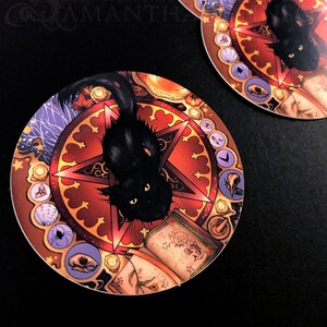 Black Cat Magic Vinyl Sticker: Halloween Pentagram Art (2in)