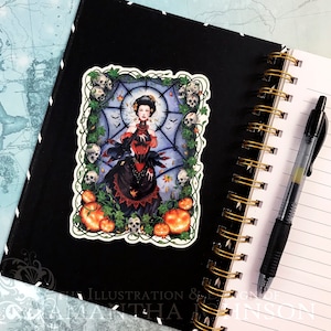 The Black Widow&#39;s Garden, XL Vinyl Sticker, Halloween Vampire Sticker, Gothic Victorian Artwork, Vampire Woman Art, Gift for Vampire Lovers