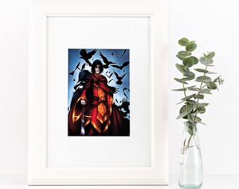 The Emperor & His Shadow, Small Art Print, 5x7, Shape Shifter, Fantasy Art, Dark Elf, Fantasy Illustration, Beautiful Villain, RPG Character