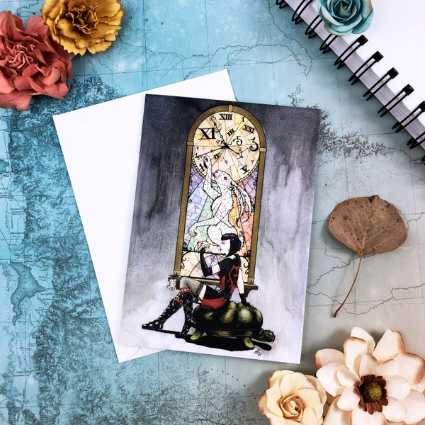 Twisted Wonderland Greeting Card, Gothic Stationary, Strange Adventures in Gothic Wonderland Art, White Rabbit Card, Odd Fairy Tale, Alice