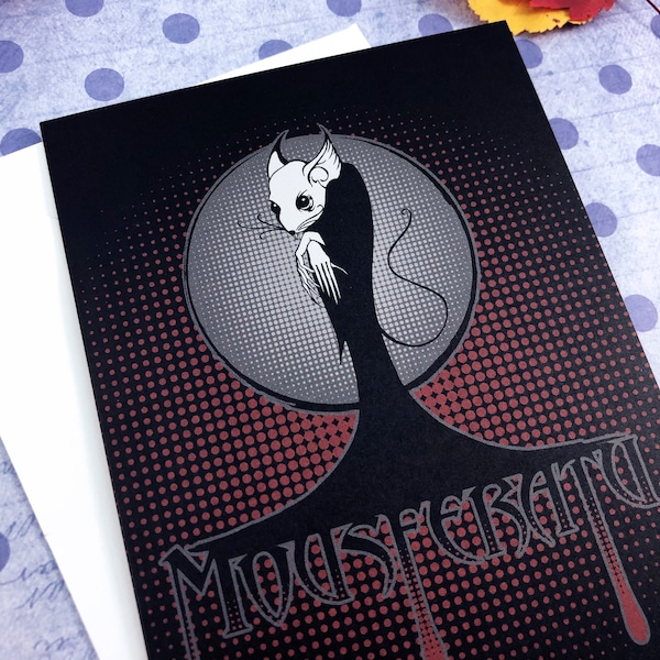 Mousferatu the Vampyre Greeting Card, Nosferatu Parody, Vampire Card, Creepy Cute Monster, Halloween Card, Horror Movie, Gothic Stationary