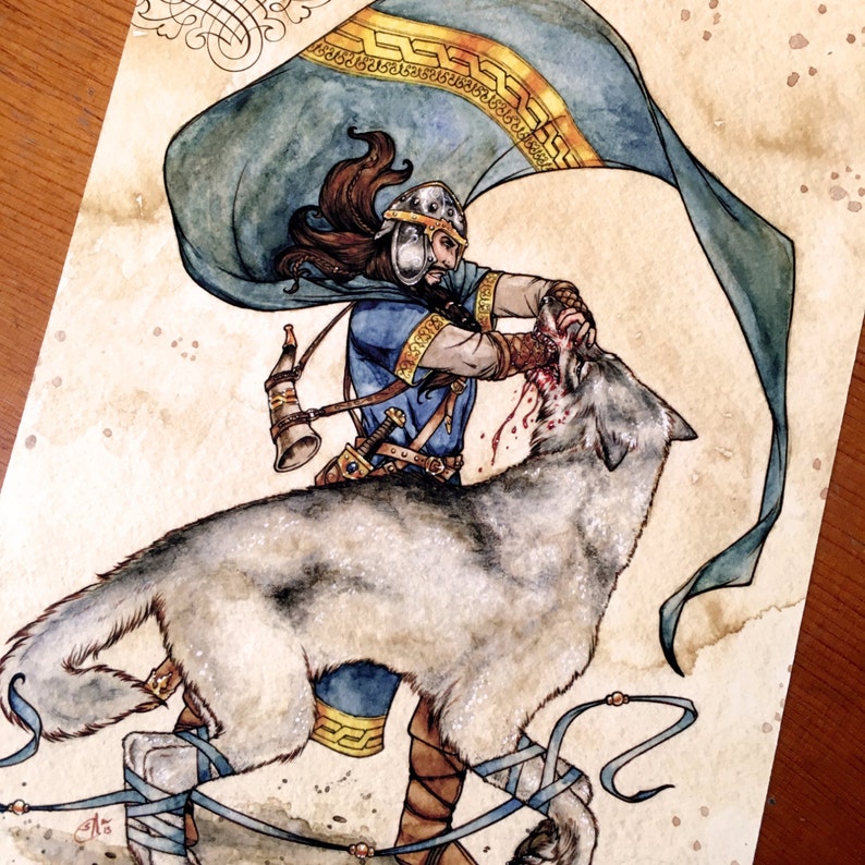 Tyr vs. Fenrir Nordic Art Print, Norse Legends Art, Viking Fantasy Art, Fenrisulfr, Tyr's Sacrifice, Stories of Asgard Art Print, Wolf Art image 2