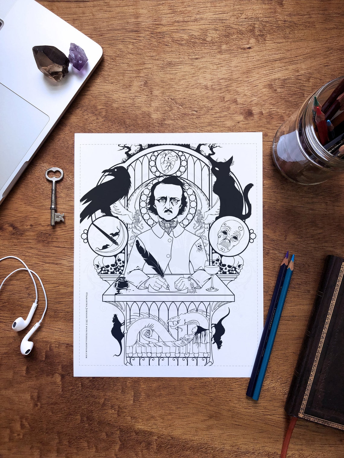 4 Files Edgar Allan Poe Downloadable Coloring Page Gothic | Etsy