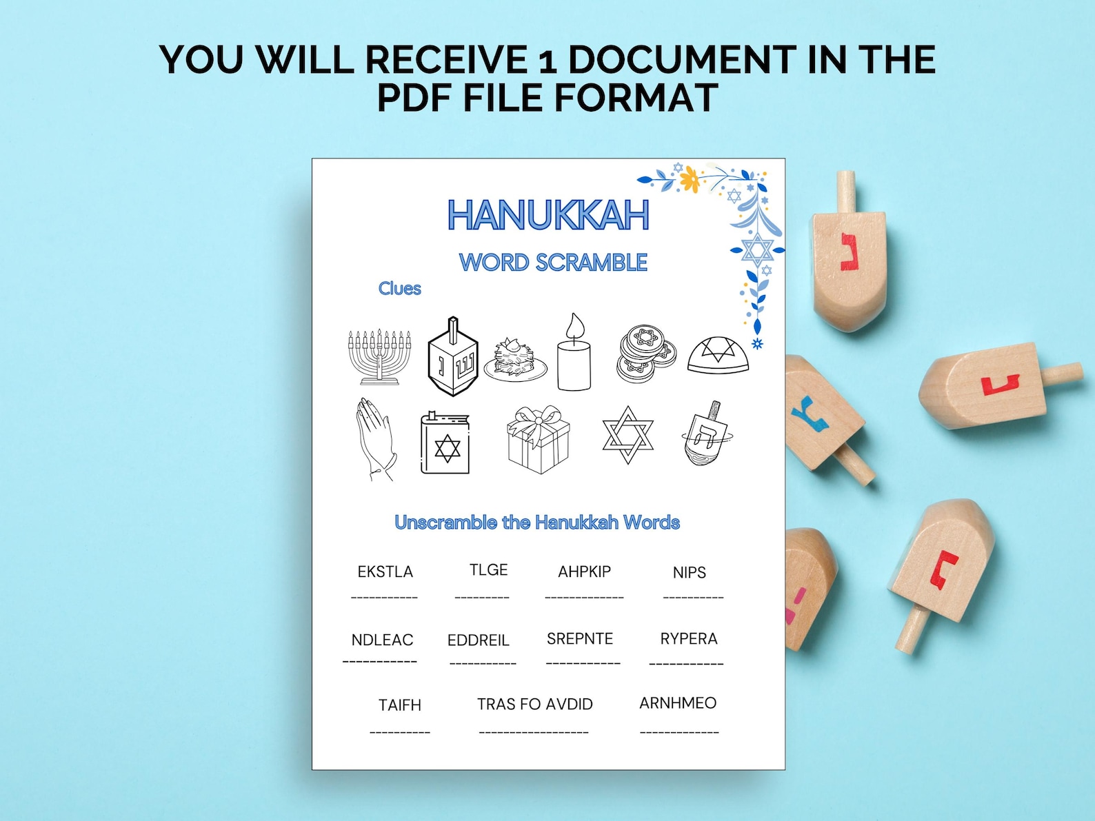 Hanukkah Word Scramble Printable Worksheet Game, Kids, Adults, and ...