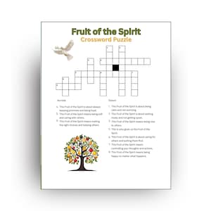 Può includere: Un cruciverba stampabile con il titolo "Frutto dello Spirito" e un'immagine di una colomba. Il cruciverba include indizi sui nove frutti dello Spirito: amore, gioia, pace, pazienza, gentilezza, bontà, fedeltà, mitezza e autocontrollo.