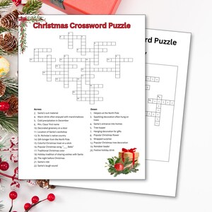 Christmas Crossword Puzzle Printable Worksheet Game-Kids, Adults, Family, Seniors