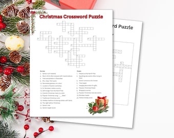 Christmas Crossword Puzzle Printable Worksheet Game-Kids, Adults, Family, Seniors