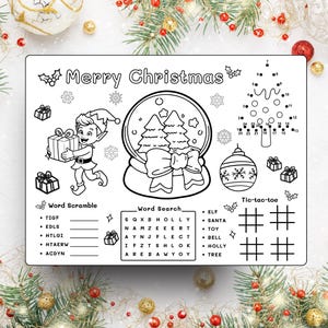 Christmas Activity Placemat, Christmas Coloring Placemat, Printable Christmas Placemat for Kids, Holiday Activity Mat
