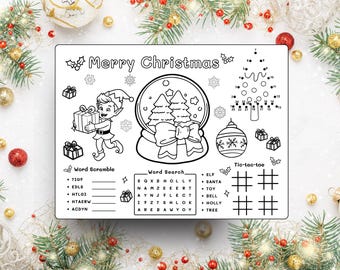Christmas Activity Placemat, Christmas Coloring Placemat, Printable Christmas Placemat for Kids, Holiday Activity Mat