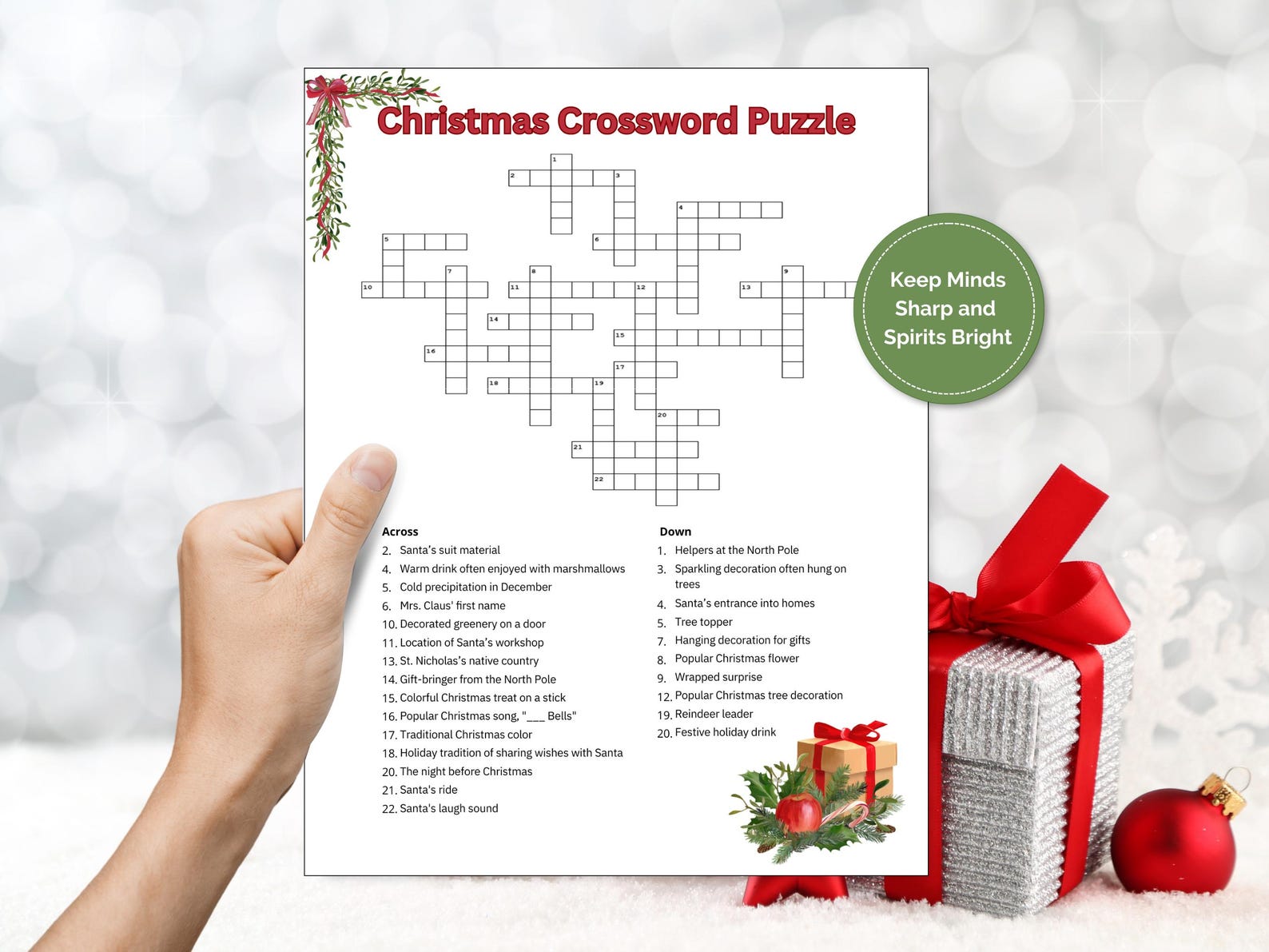Christmas Crossword Puzzle Printable Worksheet Game-kids, Adults ...