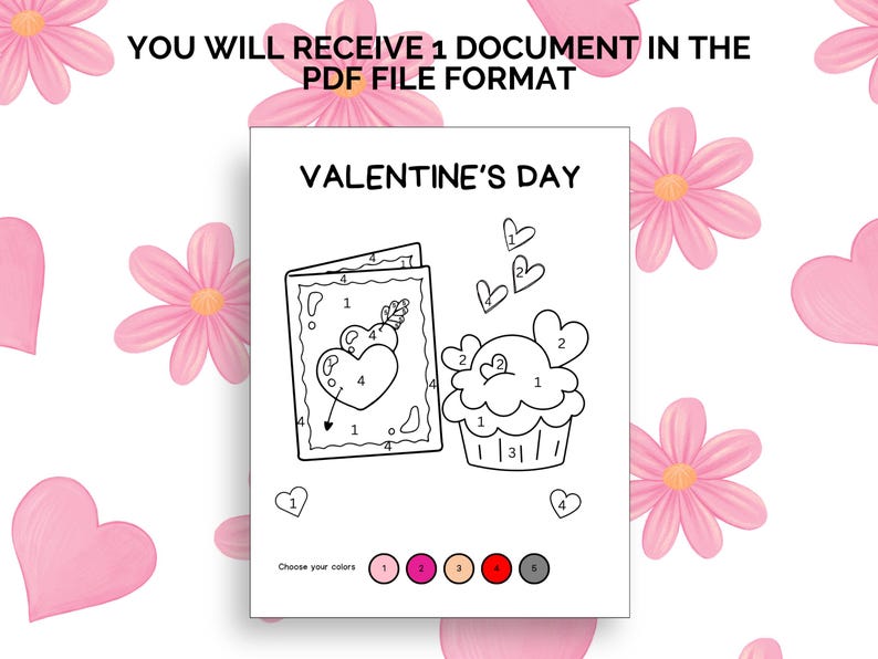 Valentine's Day Color-by-number, Printable Worksheet for Kids, Adults ...