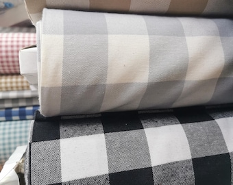Cotton Canvas Fabric XL gingham Red, Black, Navy, Blue. Width 180cm. Upholstery fabric, indoor outdoor fabric. 100 cm - 1mt- distance 5cm