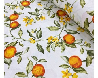 Upholstery fabric, chenille fabric, Duck fabric Orange tree patterned, patterned Panama linen, 1 meter /yard width : 180cm