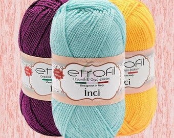 Premium AntiPilling Acrylic Yarns - Etrofil İnci hand knitting yarns - 100 gr - 230mt -elegance yarn, twisted yarn, crochet yarn, amigurumi
