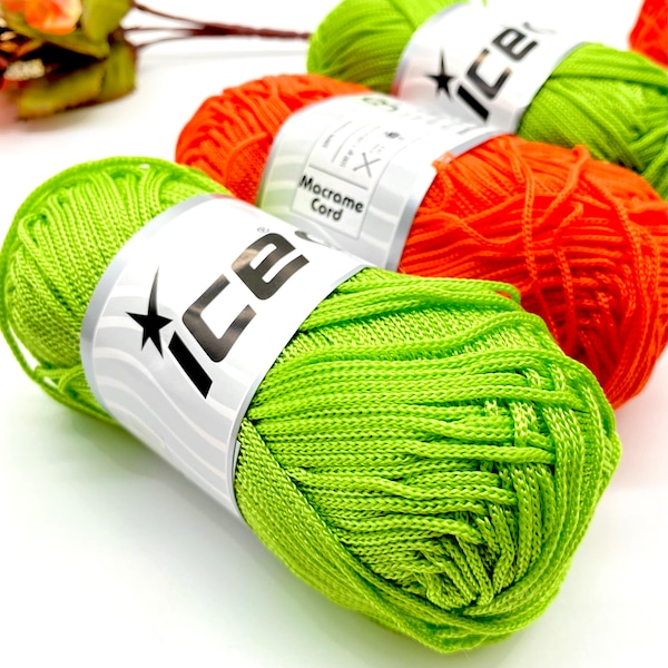 3mm Macrame Cord Yarn - Ice Yarns /100gr /160mt, %100 Polyester Yarn / crochet bag yarn /polyester bag yarn width /2-3mm
